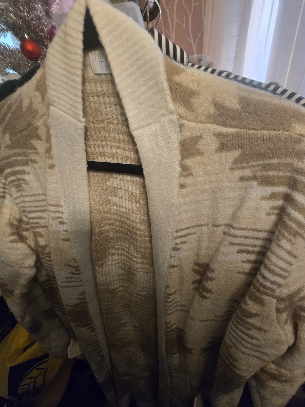 Time and Tru Beige & Cream Open Knit Cardigan